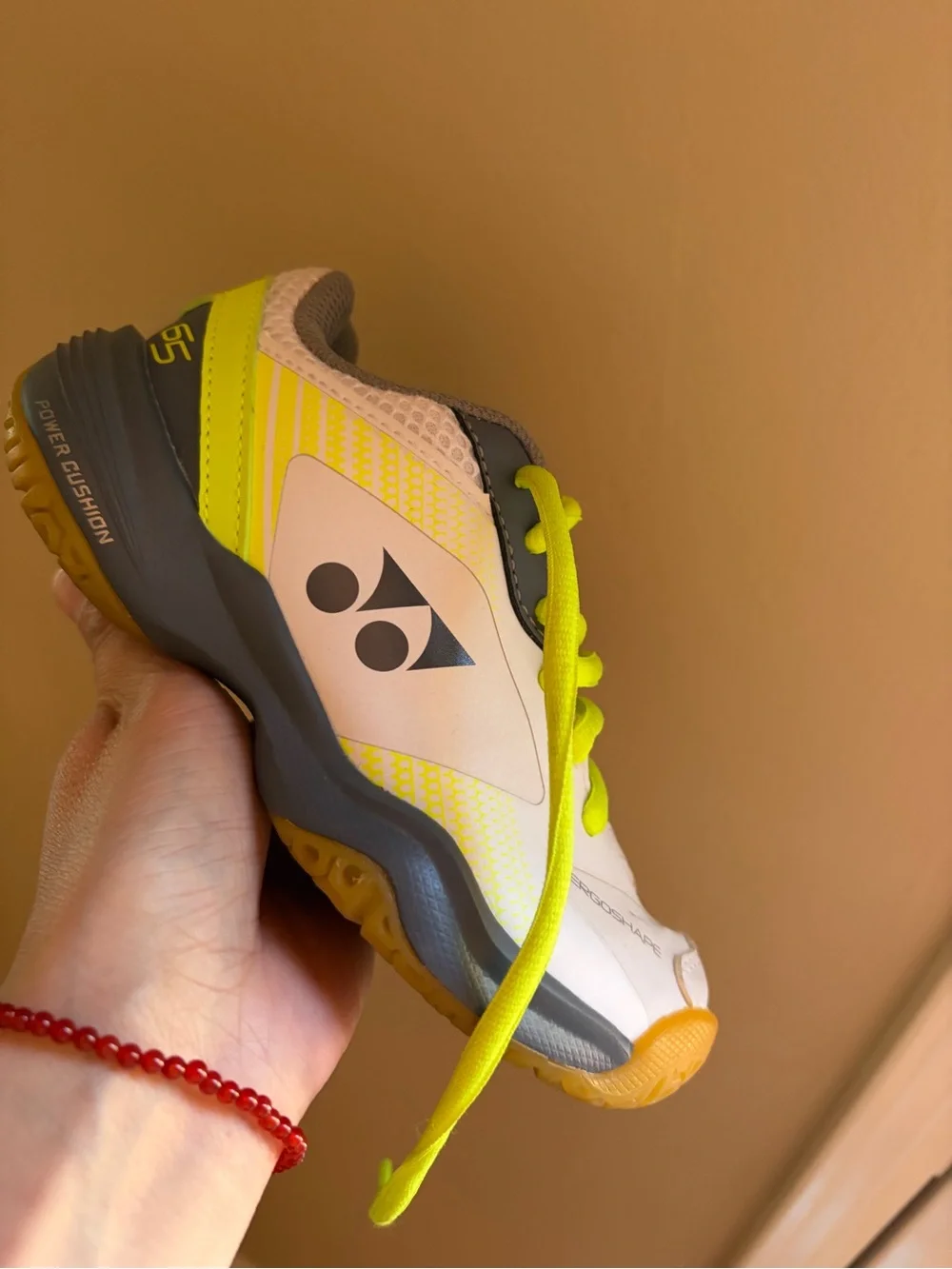 Yonex Kids White and Neon Green badminton shoes